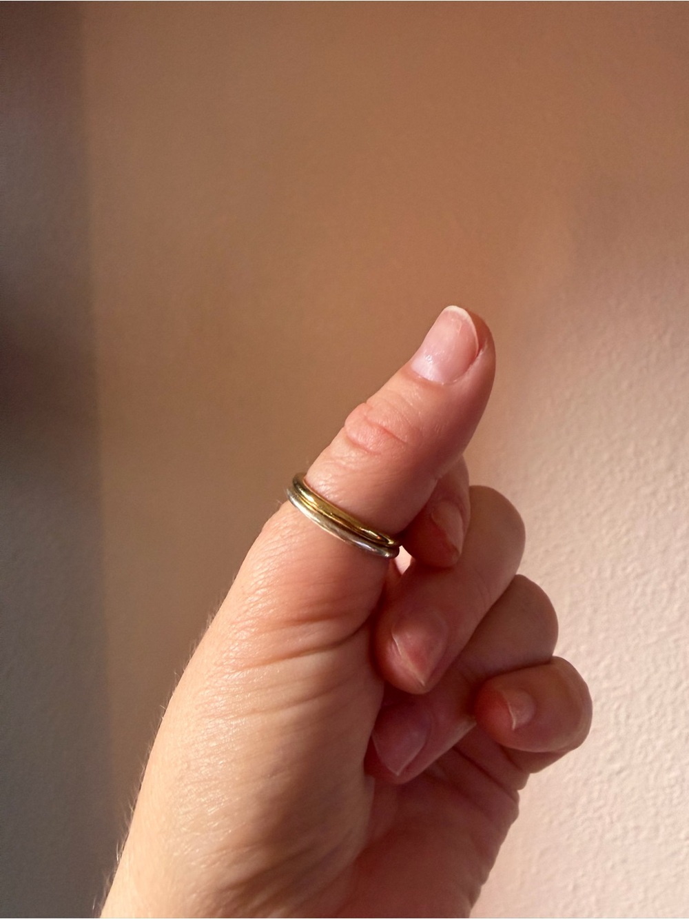 Delicate Two-Tone Stackable Thumb Ring — Gold & Silver